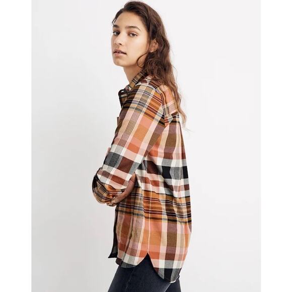 Madewell classic ex-boyfriend long sleeve button shirt in seconda plaid - Picture 2 of 7